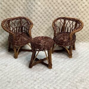 Miniature Barbie Wicker Rattan Chair and Table Set